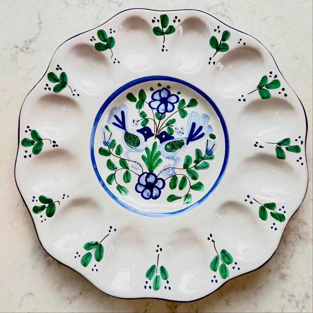 vintage deviled egg plate Lovebirds Blue Birds Taste Setter by Sigma Italy rare
